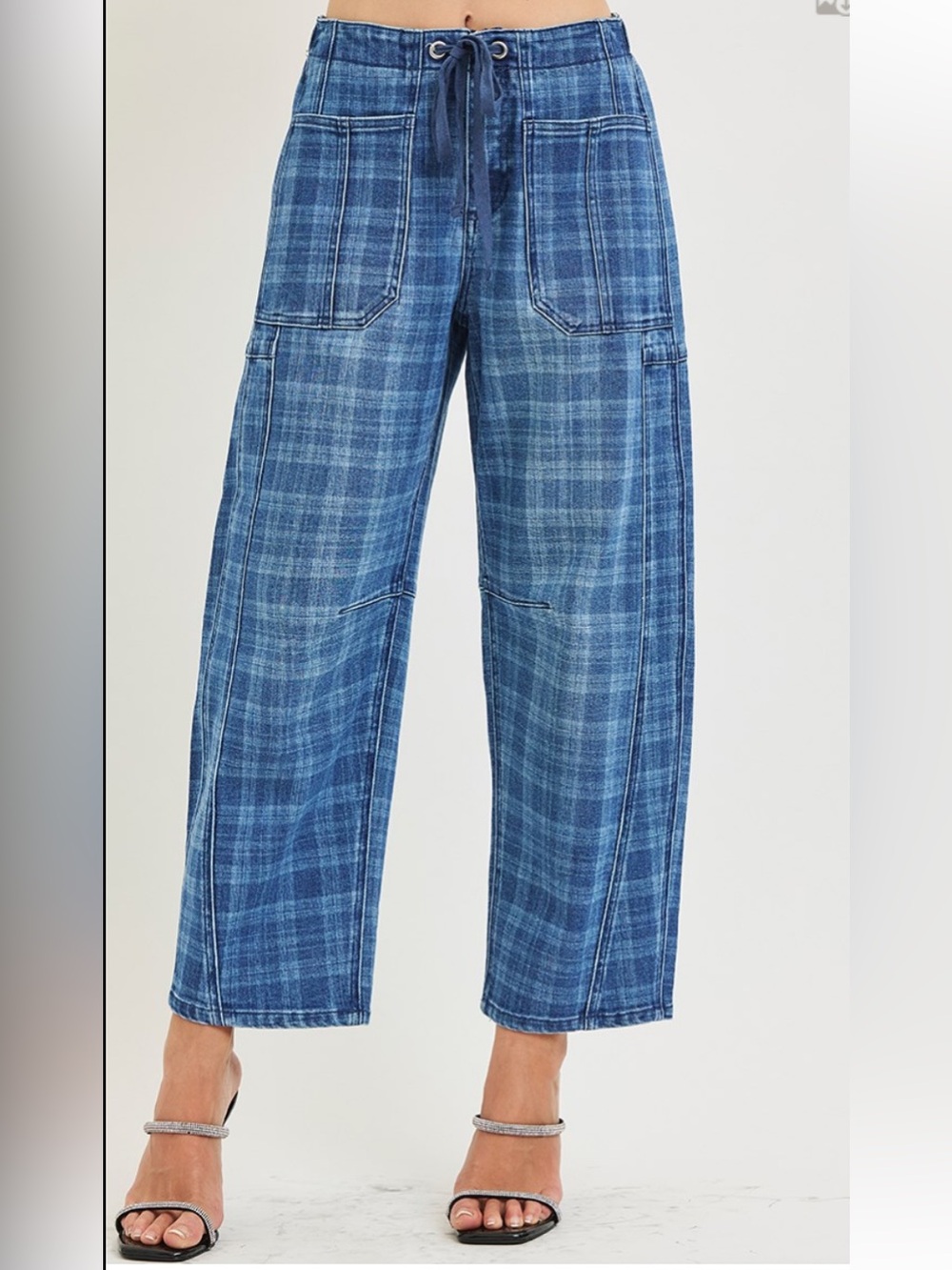 218 ❤️RISEN SLOUCHY BARREL PLAID JEANS